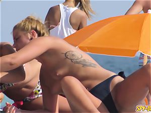 scorching swimsuit teenagers thong braless voyeur Spy Beach