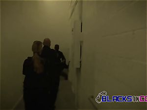 Computer thief is caught stealing by ultra-kinky milf cops at warehouse